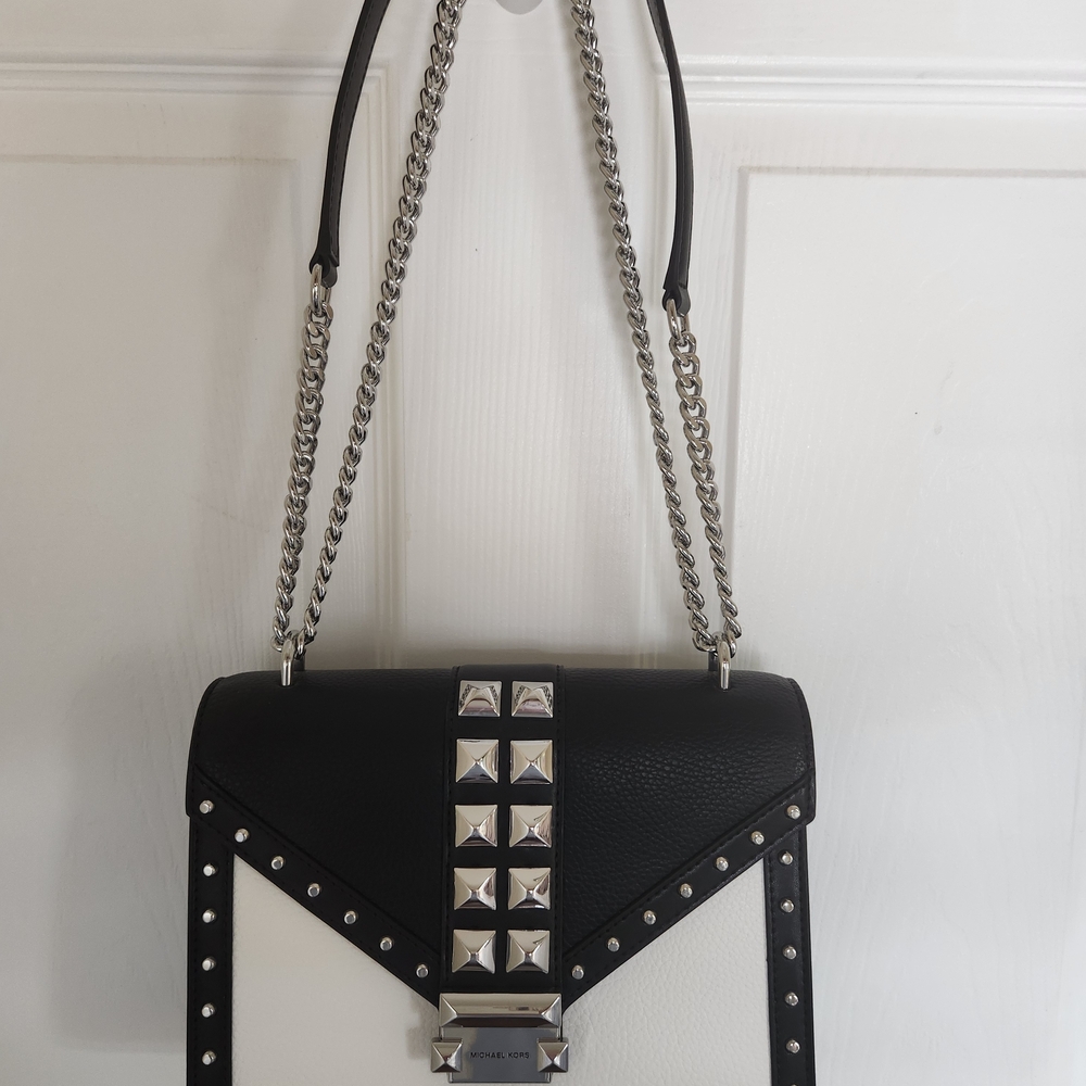 Michael Kors NWOT Whitney Black and White Studded Shoulder/Crossbody Bag - Picture 11 of 14
